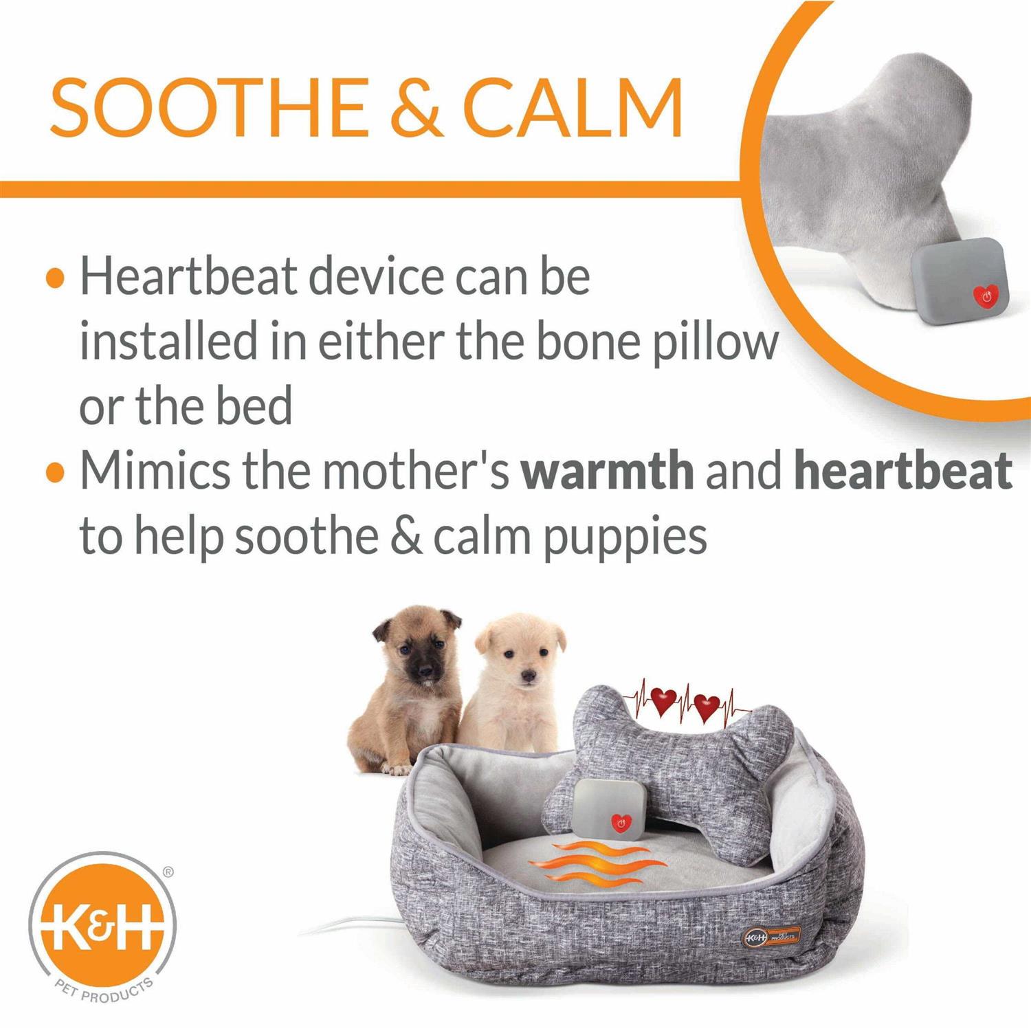 K&H Mother's Heartbeat Heated Puppy Pet Bed with Bone Pillow - Pet Supplies online store
