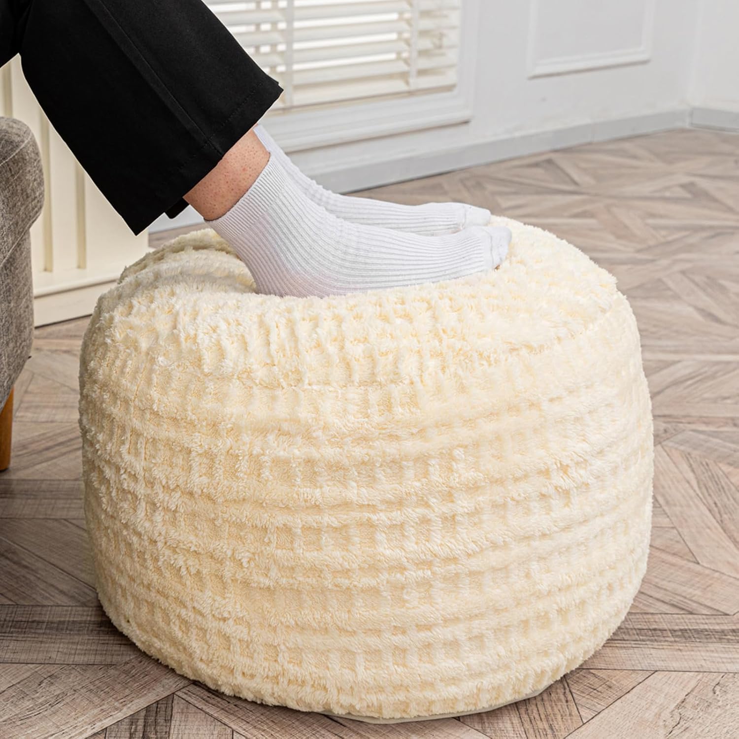 Pouf Ottoman Stuffed, Stuffed Ottoman Foot Rest,Pouf Foot Stool with Filler, 20
