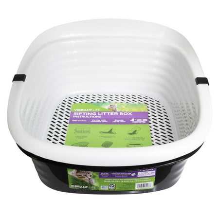 Vibrant Life Sifting Cat Litter Box, 2 Open Top Plastic Cat Litter Pans and Cat Litter Tray, Large, Black - Pet Supplies online store