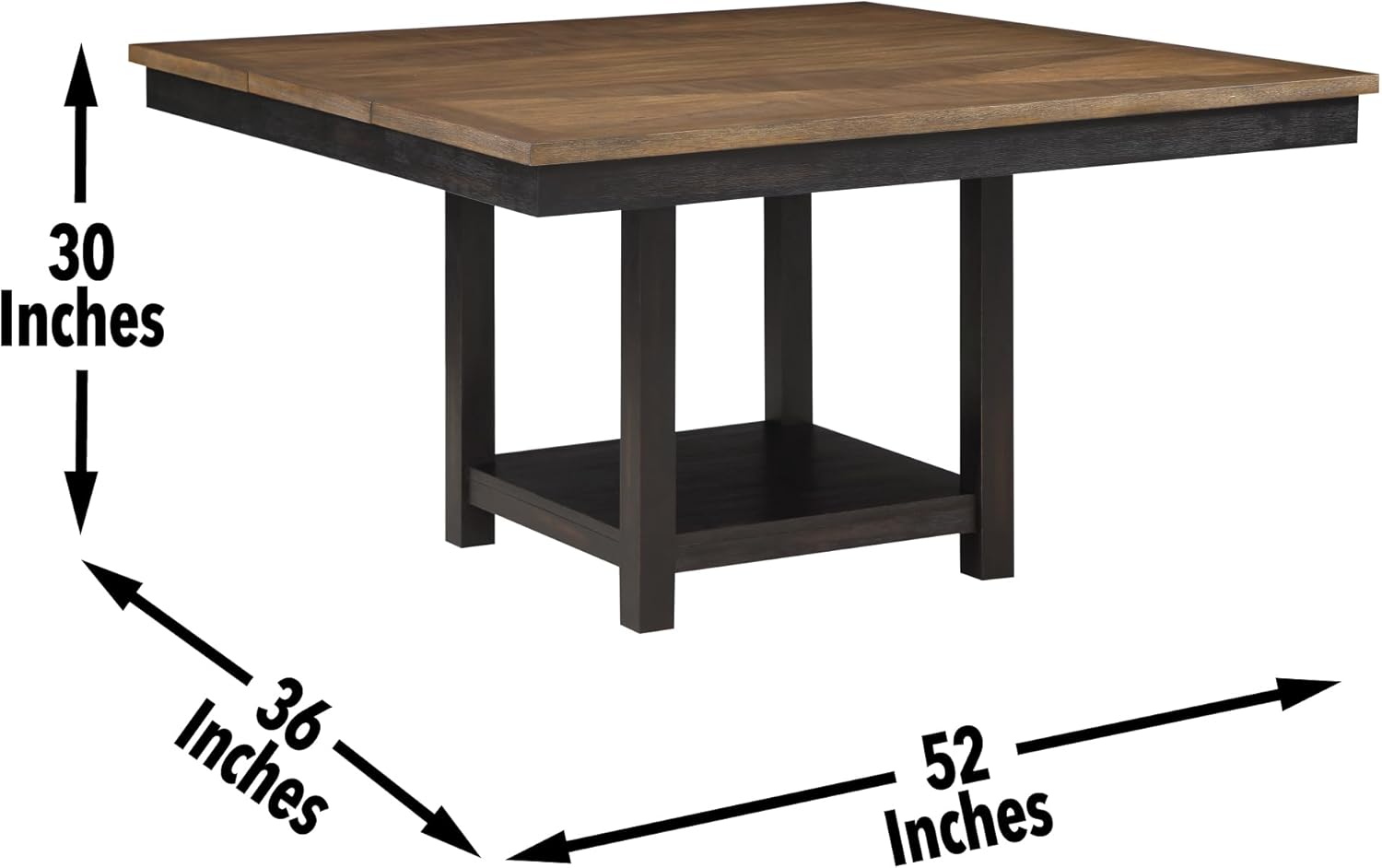 Harington Dining Table, Dark Brown, 36 x 54 Inches, Extends to 54 x 54 Inches, Seats 8, Veneers and Wood Solids, Space-Saving Square Design