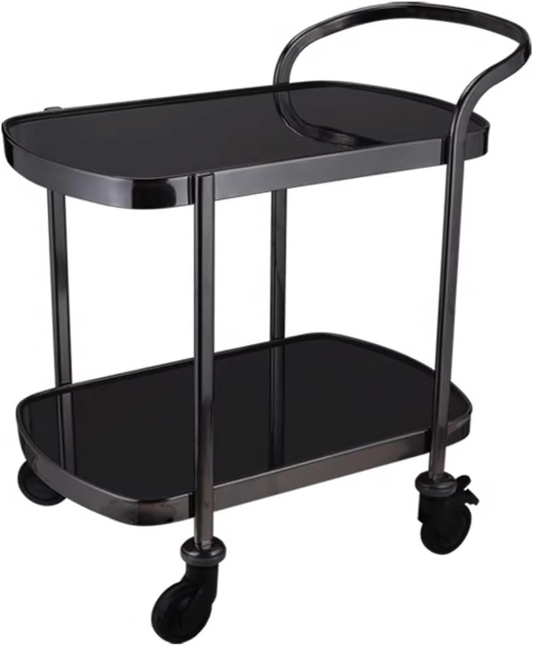 Kitchen Cart Black Wine Bar Serving Cart, 2-Tier Wine Trolley Rolling Bar Cart with Wheels, Metal Glass Wine Rack Storage, for Kitchen, Club