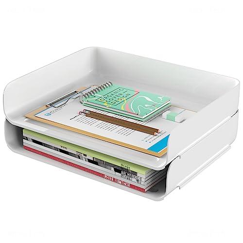 Tomorotec Desk Letter Tray Set, A4 Size Clear PET Stackable Document Organizer Office Desktop File Paper Holder Book Storage Rack Side Load Anti-Skid Stacking Support Convex Bottom (4X Portrait)