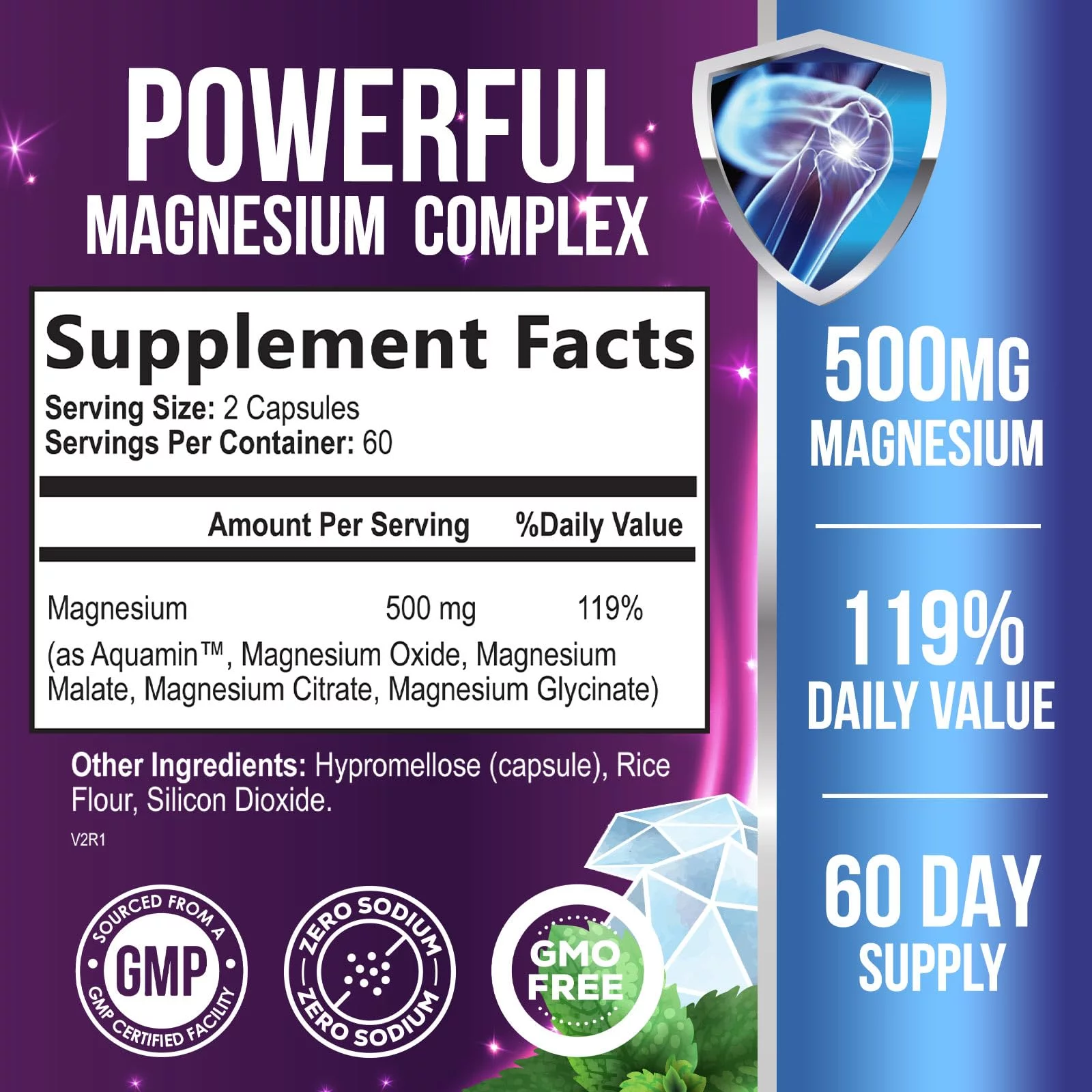 Magnesium Complex 500mg - Magnesium Supplement with Glycinate, Oxide, Malate, Citrate - High Absorption Chelated Magnesium Capsules for Muscle, Heart, Bone, Nerve Support, Non-GMO - 120 Capsules
