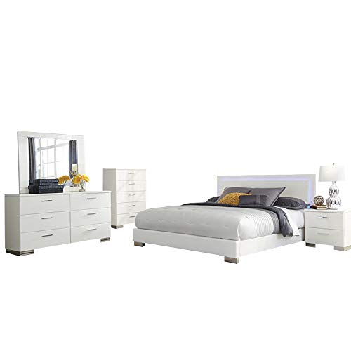 Coaster Felicity California King Bed 5-Piece Set, White High Gloss