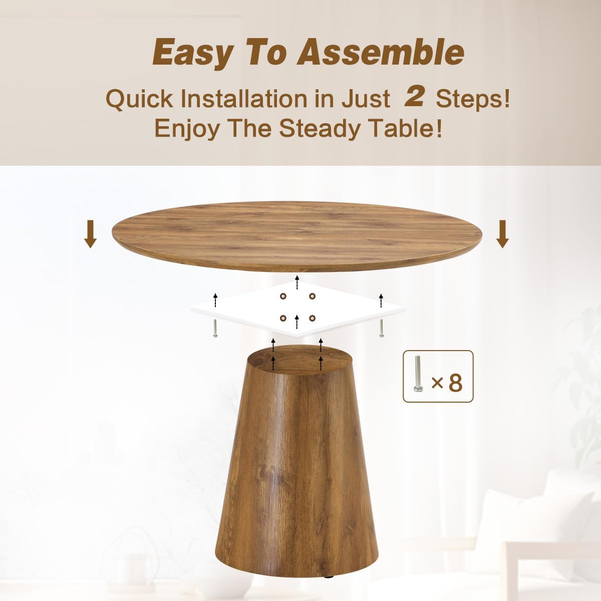 Round Dining Table Set for 4, Fa se Kitchen Table Small 45 Inch Dinner Table Wood Round Coffee Table for Living Room(Wood Table+Style 2 Brown Chairs, 45'' Table+4 Chairs)