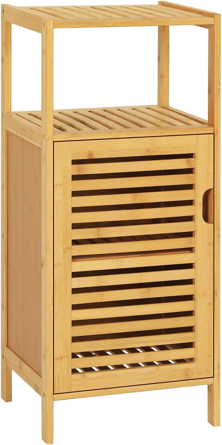 VIAGDO Bamboo Cabinet, Bathroom Storage Cabinet with Single Door and Shelf, Freestanding Bathroom Cabinet, Kitchen Cupboard, Sofa Side Table for Living Room/Hallway/Kitchen