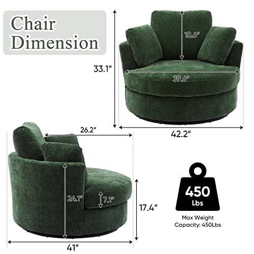 SLEERWAY Oversized Swivel Chairs Set of 2, Big Comfy Round Accent Barrel Chair and A Half Bucket Loveseat Bedroom Club Reading Lounge Living Room Furniture Set (Green)