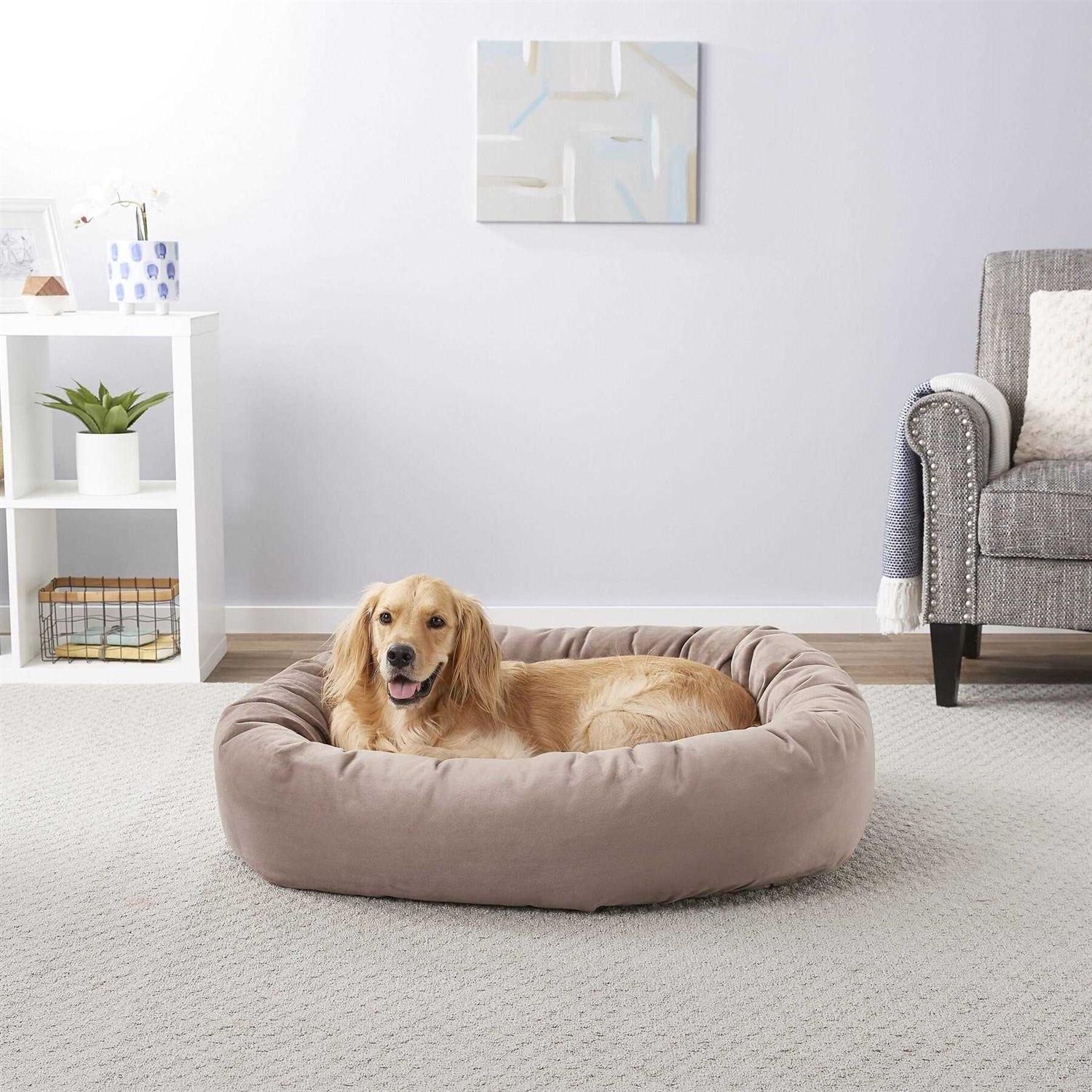 Frisco Velvet Round Bolster Dog Bed w/Removable COVER - Pet Supplies online store