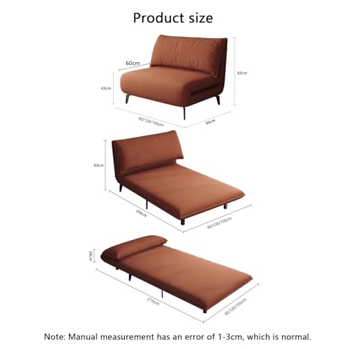 Folding Sofa Bed 3 in 1 Multi-Function Folding Breathable Couch Bed Modern Convertible Chair for Living Room Apartment Office Dark (Color : Orange, Size : 0.9M)