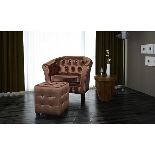 Tub Chair with Footstool Brown Faux Leather,The highquality faux leather upholstery is easy to clean and maintain, making this set perfect for hightraffic areas. Living Room Armchairs, Recliners & Sle