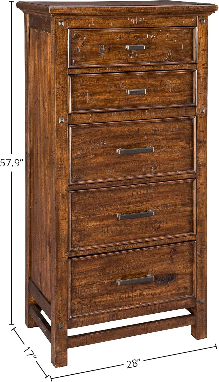 Wolf Creek Lingerie/Pier Chest with 5 Drawers, Vintage Acacia Dresser, Brown