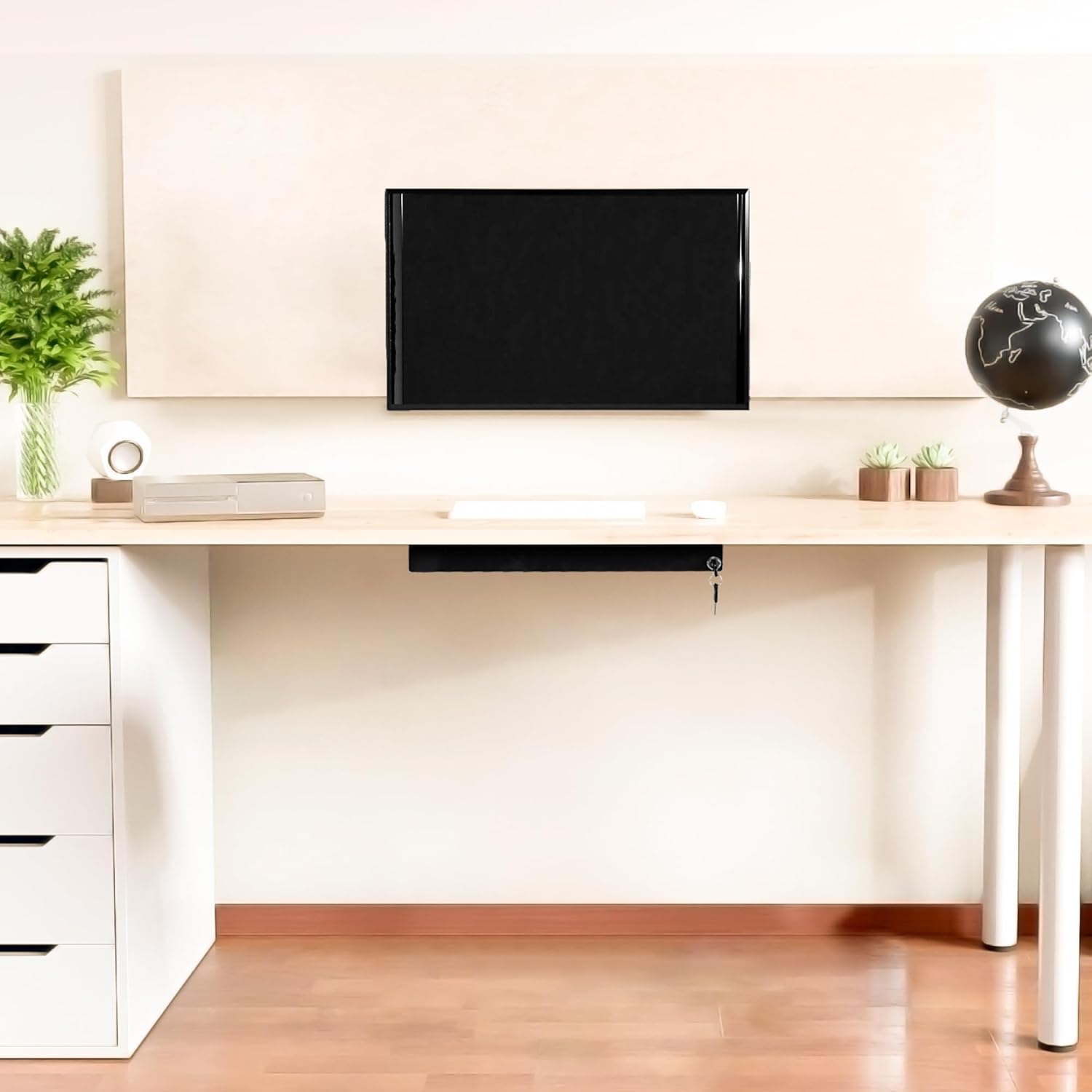 18.8 inch Under Desk Pull-Out Drawer with Lock Office Mounted Sliding Metal Pencil Drawer for Standing Desk