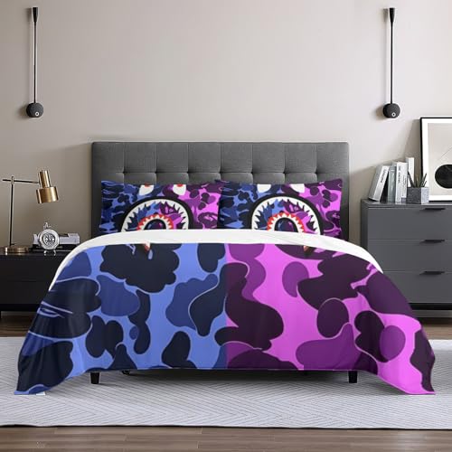 Shark Mouth Camo 3pcs Bedding Set，Comforter Cover Cartoon Duvet Cover Set Twin Full Queen King Size Quilt Cover for Adults Teens Bedroom Decoration