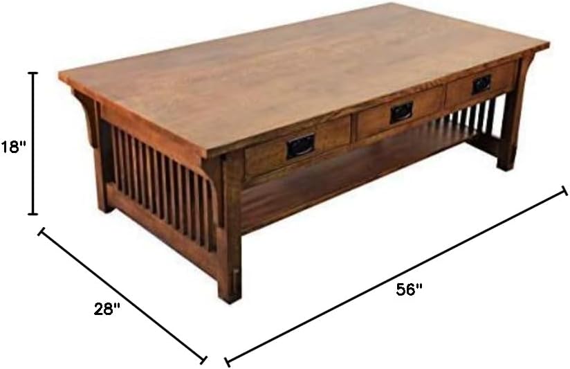 Crafters and Weavers Mission Quarter Sawn Oak Coffee Table with 6-Drawers