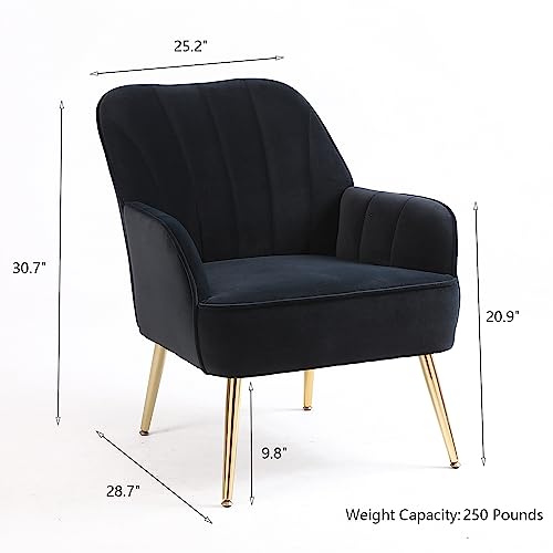 Yoluckea Modern Accent Chair Velvet Upholstered Armchair with Golden Legs, Comfy Tufted Club Chair Reading Chair, Comfortable Bedroom Chair Living Room Arm Chairs, Orange