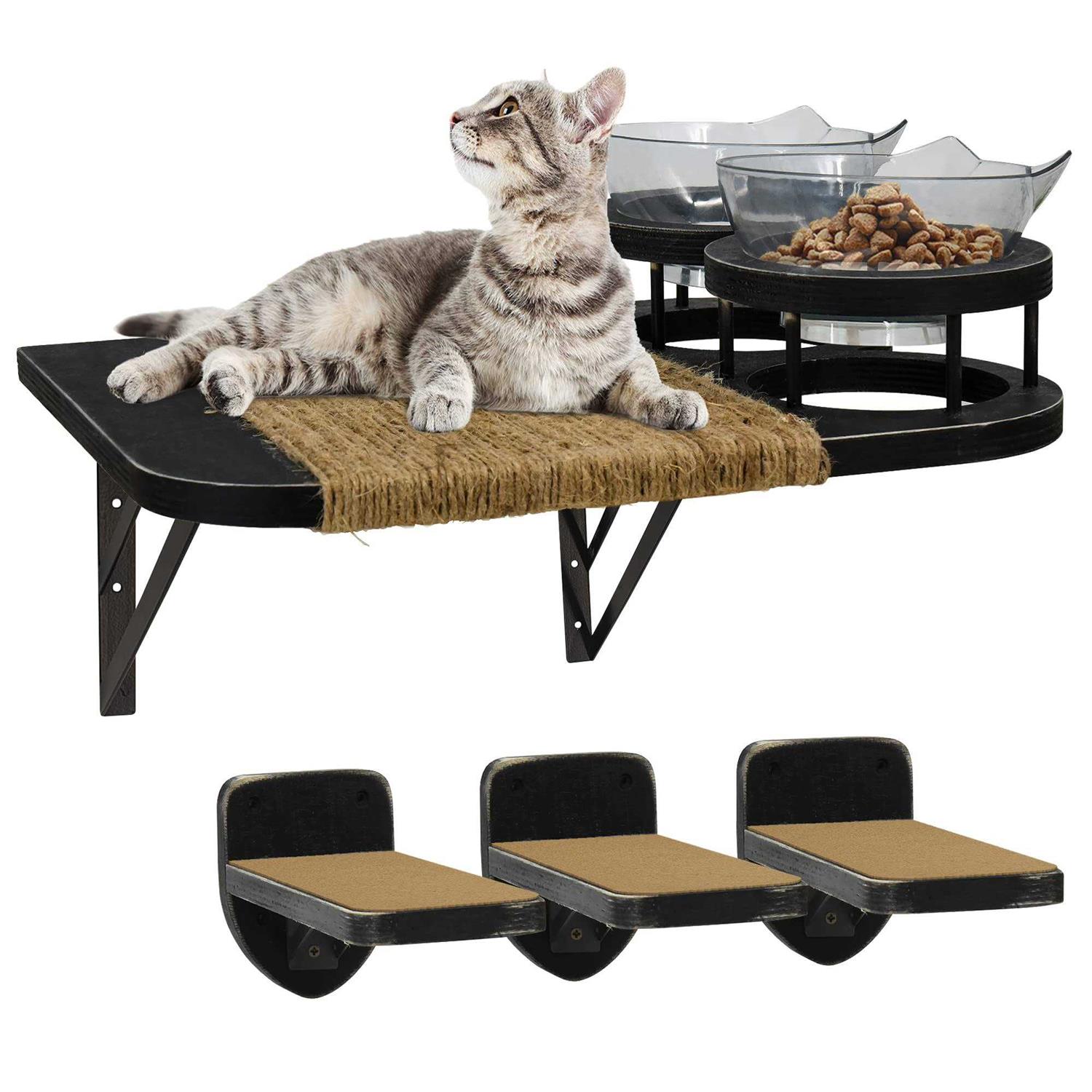 MEMOORIAL Cat Hammock Cat Wall Shelves with 3 Steps, Cat Shelves and Perches with 2 Cat Food Shelf - Pet Supplies online store