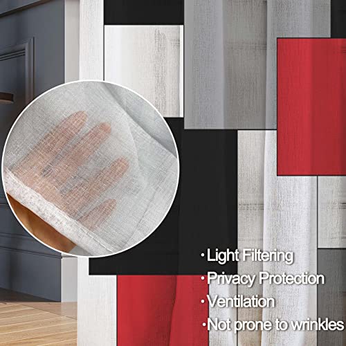 MCALK Yellow Blackout Kitchen Curtains Tiers and Valances Set 3 Piece for Windows Grey and Black Kitchen Window Curtains Set,White Modern Abstract Art Valances for Living Room(36