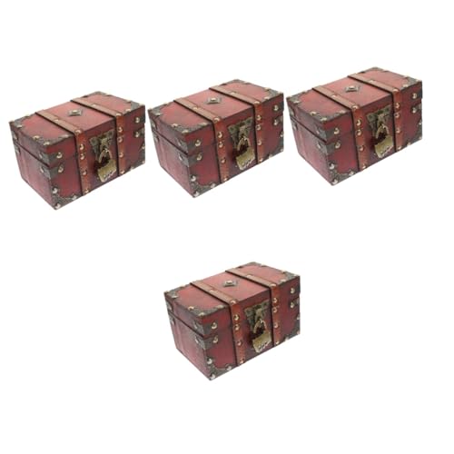 PRETYZOOM 5pcs Box Vintage Treasure Chest Boxes Locking Storage Trunk Pirate Treasure Trunk Retro Decor Jewelry Storage Case Earring Stand Keepsake Chest Suitcase Stand Lids Red Wooden