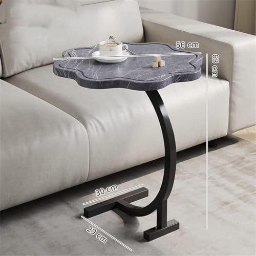 Slim Small Side Table Flower Design, C-Shaped End Table for Sofa and Bed, TV Tray Table with Metal Frame for Couch, Living Room, Bedroom (Color : White)