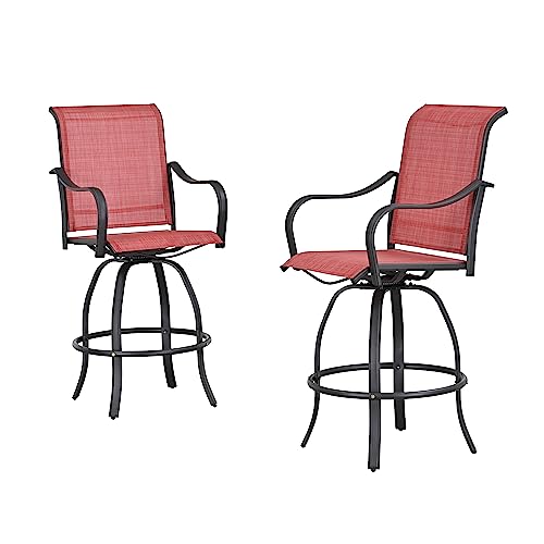 LOKATSE HOME 2 Piece Swivel Bar Stools Outdoor High Patio Chairs Furniture with All Weather Metal Frame