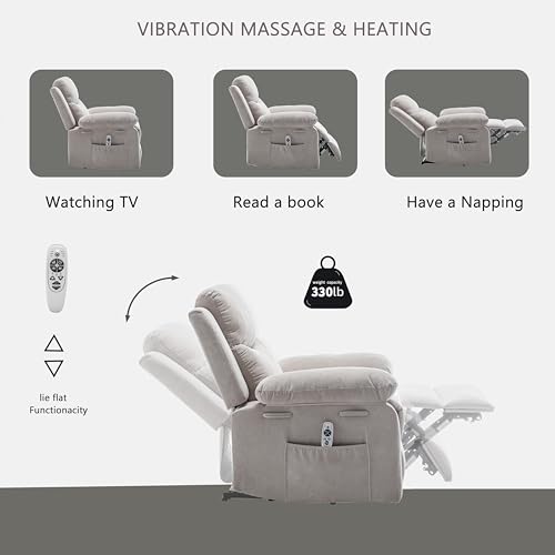 Modern Power Recliner Chair with Adjustable Massage Function, Velvet Electric Power Chair with Heating System Ergonomic One Side Pocket Lounge Single Sofa Seat Living Room (Dark Gray)