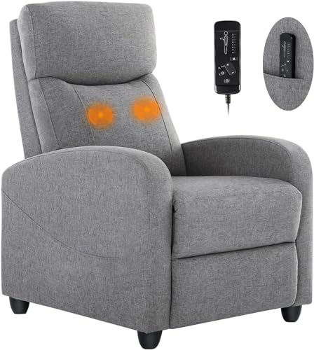 Recliner Chair for Living Room, Massage Fabric Small Recliner Home Theater Seating with Lumbar Support for Adults, Adjustable Modern Reclining Chair with Padded Seat Backrest, Black