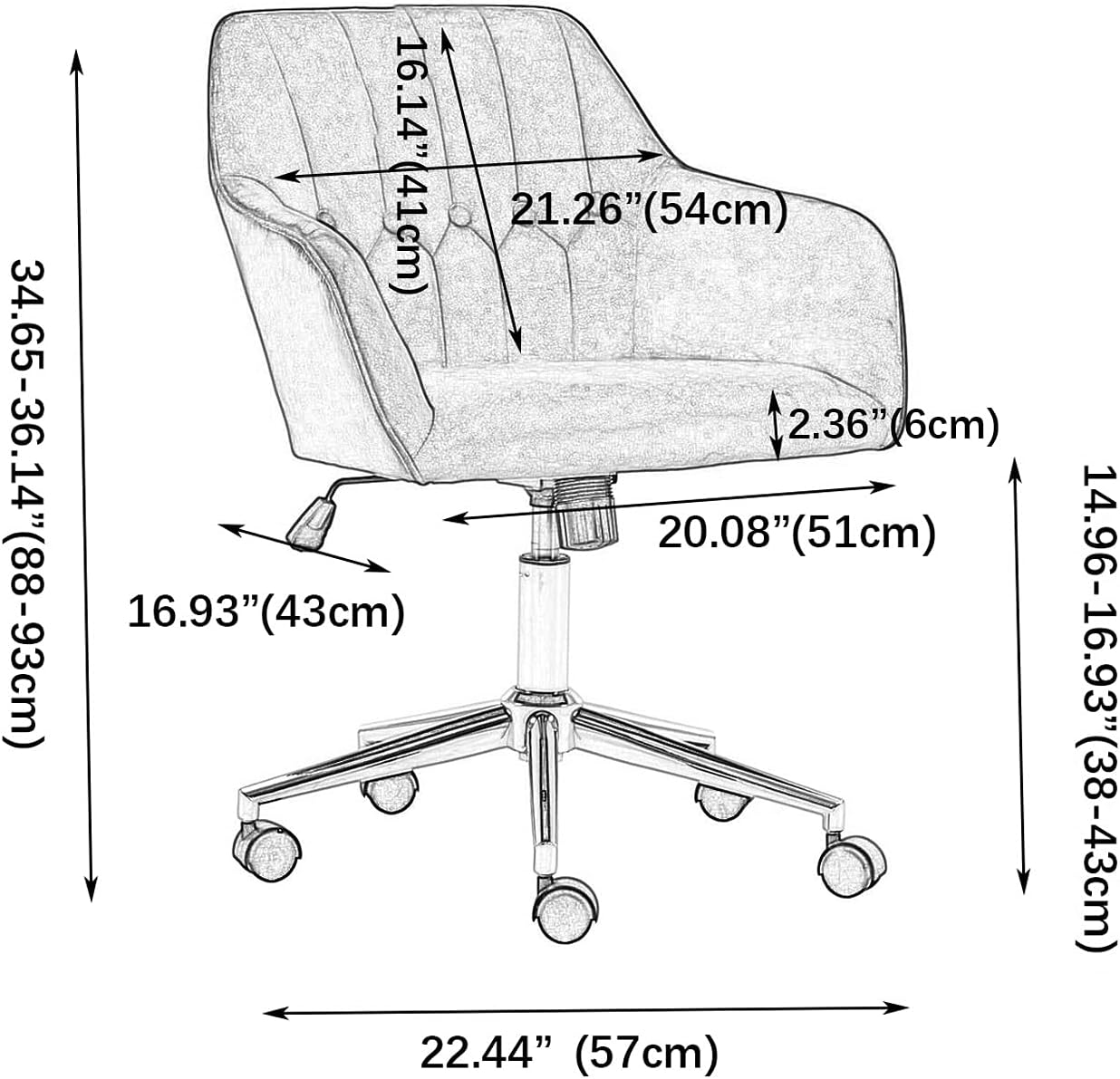 Home Office Desk Chair, Velvet Fabric Modern Accent Chair for Living Room, Swivel Adjustable Vanity Chair for Bedroom (Pink)