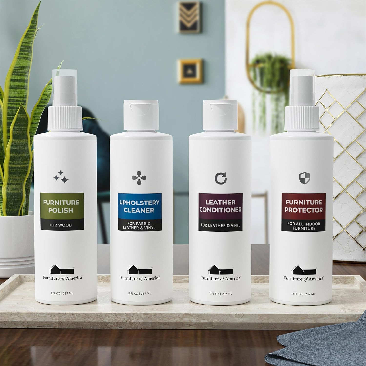 Furniture of America Elm Chenille Upholstered Light Brown Sofa and Care Kit