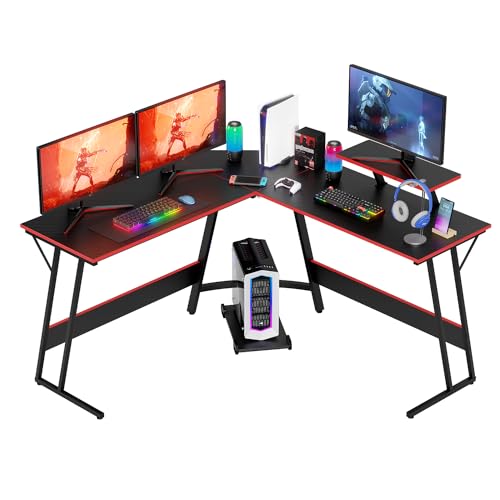 FDW L Shaped 51 Inch Gaming Desk,Corner Computer Desk,PC Gaming Desk,Writing Workstation with Large Monitor Stand for Home Office,Brown