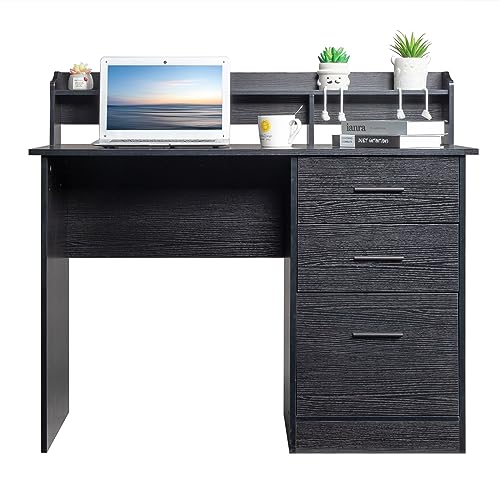 Home Office Desk - Computer Desk with Drawers - Executive Desk with Shelves - Reading and Writing Desk - Study Table -Craft Table with Storage - Corner Desk for Home Office, Bedroom, Study Room -Black