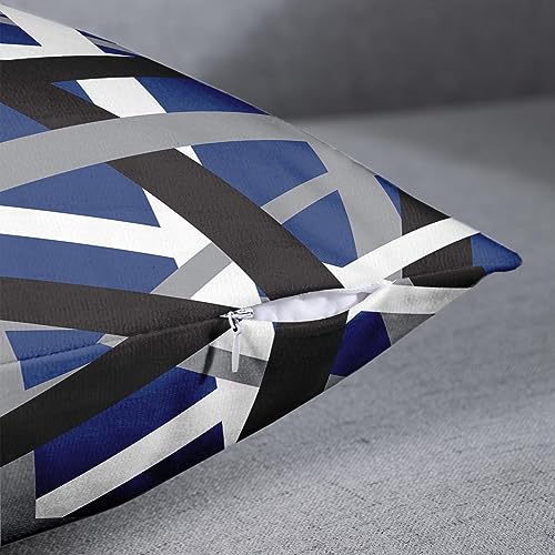 Emvency Set of 2 Throw Pillow Cover Blue Black Stripes Grey White Design Retro Decorative Pillow Case Striped Home Decor Square 16x16 Inch Cushion Pillowcase