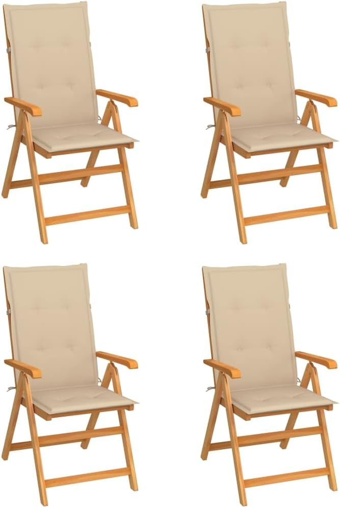Patio Chairs 4 pcs with Beige Cushions Solid Teak Wood,Furniture,Outdoor Furniture,Outdoor Seating,Outdoor Chairs,Beige,30.34kg/66.748ib