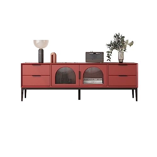 Tv Stand Tv Table Stand Multifunctional TV Cabinet Living Room Modern Media Entertainment Center with 4 Drawers and 2 Glass Cabinet Doors Tv Stands for Living Room(Customization)