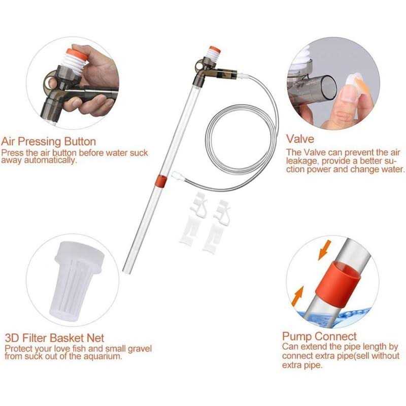 Aquarium Gravel Cleaner Fish Tank Kit Long Nozzle Water Changer for Water Changing and Filter Gravel Cleaning with Air-Pressing Button and Adjustable - Pet Supplies online store