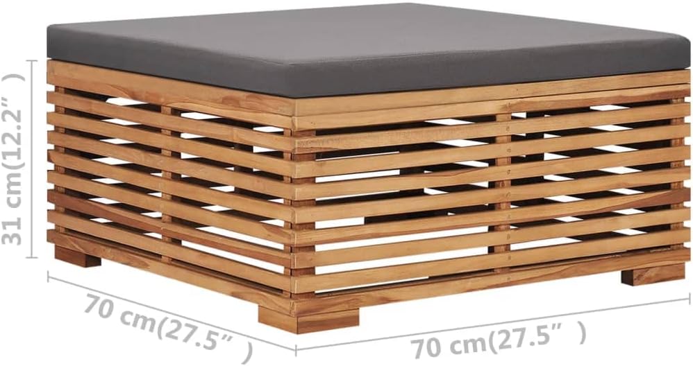 Patio Table and Footrest Set&Dark Gray Cushion Solid Teak Wood,Outdoor Sectional Sofa Units-43.21lbs