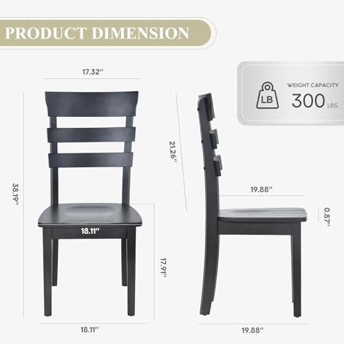 COLAMY Wooden Dining Chairs Set of 4, Ladder High Back Kitchen Side Chairs, Farmhouse Dining Room Chair with Adjustable Foot Pegs - Black