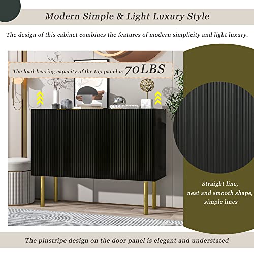 Harper & Bright Designs Modern Simple & Luxury Style Sideboard Particle Board & MDF Board Cabinet with Gold Metal Legs & Handles, Adjustable Shelves for Living Room, Dining Room (White)