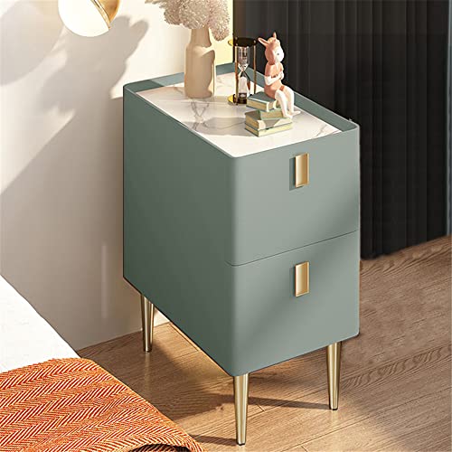 NIUYAO Nightstand Modern Solid Wood with 2-Drawer Storage Bedside Table Marble Top Practical End Side Table Bedroom Furniture -LightGray/Gold 10