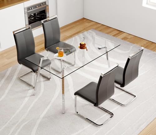 Glass Dining Table Set of 4, Dining Table and Chairs Set, Modern Dining Room Furniture Set, 51 inch Tempered Glass Table top, for Kitchen, Dining Room