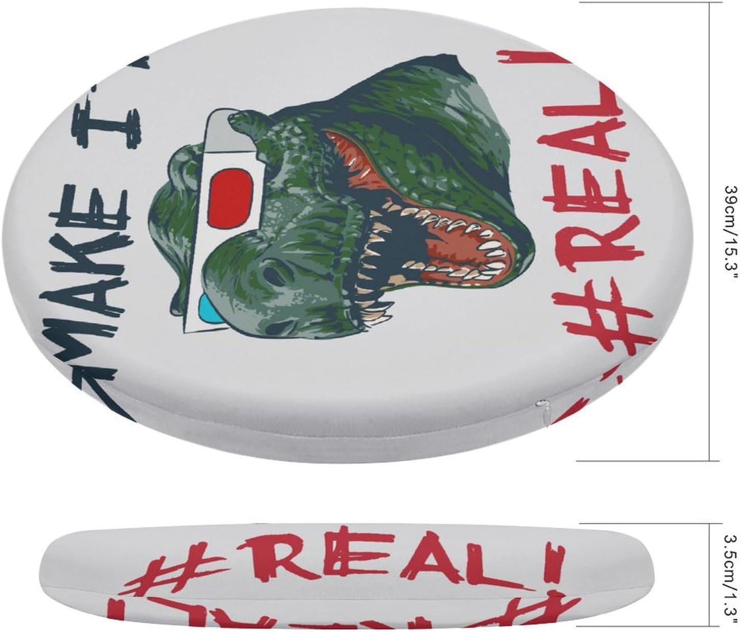 Round Seat Cushion Dinosaur Head 3D Glasses Soft Memory Foam Chair Pads Funny Word Non Slip Removable Washable Zipper Chair Cushions for Office Kitchen Dining Room Tatami 15.35in