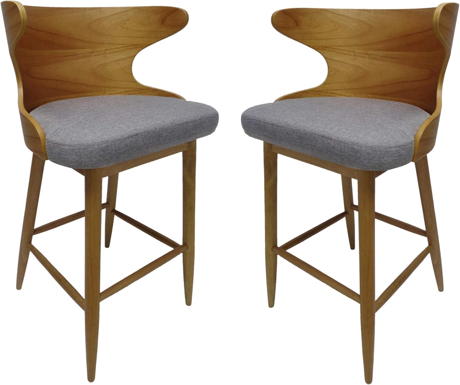 Christopher Knight Home Truda Mid Century Modern Fabric Barstools | Set of 2 | in Light Grey, Natural