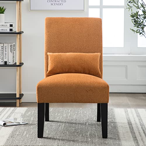 R. Drexell Contemporary Chenille Fabric Armless Accent Chair with Pillow, Orange