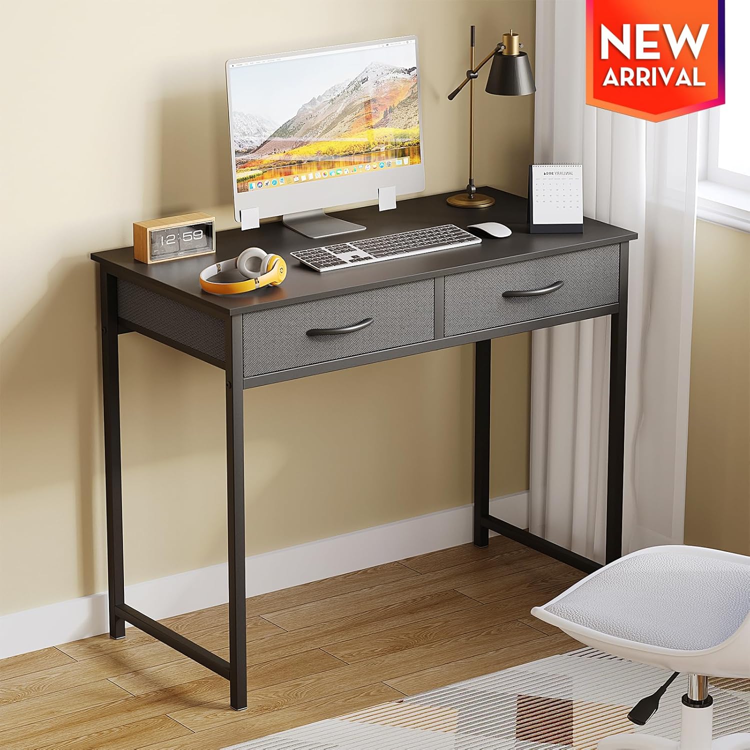 WOHOMO Small Desk with Drawers and Folding Desk