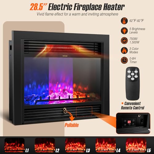 Giantex Electric Fireplace TV Stand - 1500W Electric Fireplace Inserts with 3 Flame Colors, Media Console, TV Cabinet with Fireplace, 6 Shelves, Entertainment Center for Bedroom, Living Room (Brown)