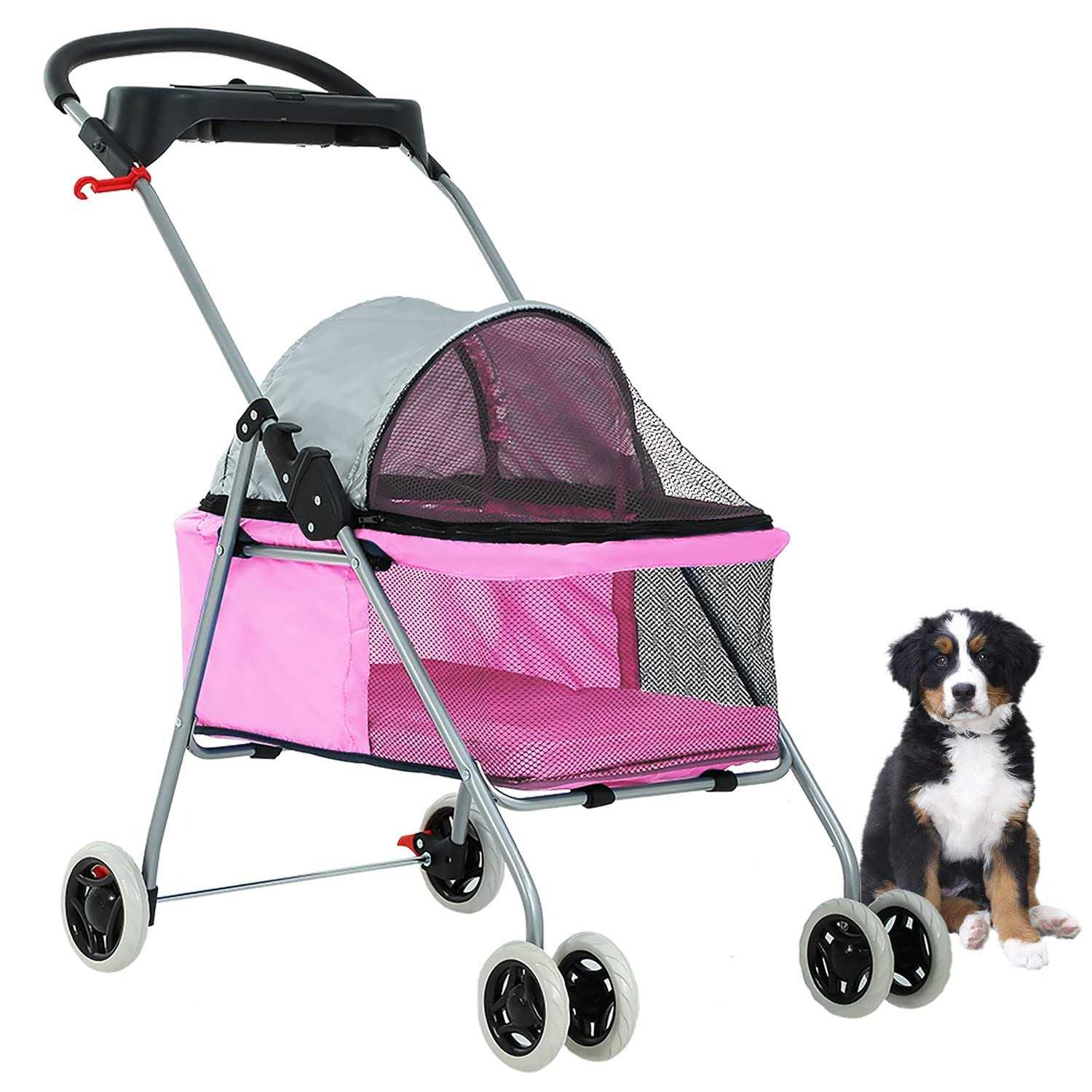 BestPet Pet Stroller 4 Wheels Posh Folding Waterproof Portable Travel Cat Dog Stroller with Cup Holder - Pet Supplies online store