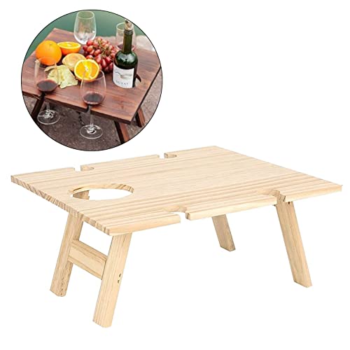Portable Wooden Picnic Table Outdoor Folding Desk Fruit Snacks Food Tray Wine Glass Rack Holder Portable Picnic Table Foldable Small