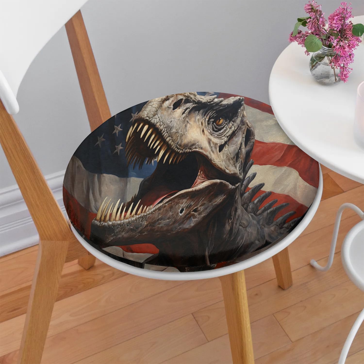 Round Chair Cushions for Dining Chairs, Flag Dinosaur Chair Pads for Kitchen Chairs, Non Skid Memory Foam Seat Cushions for Office Chair, Car Seat, Outdoor, Patio(14.5 Inches)