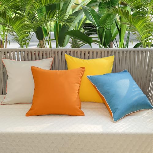 Waterproof Outdoor Pillow Covers 20 x 20 inch, 4 Pack Piping Edge Throw Pillow Case Double-sided Colors, Decorative Cushion Covers for Garden Patio Indoor Sofa Couch Balcony, Blue