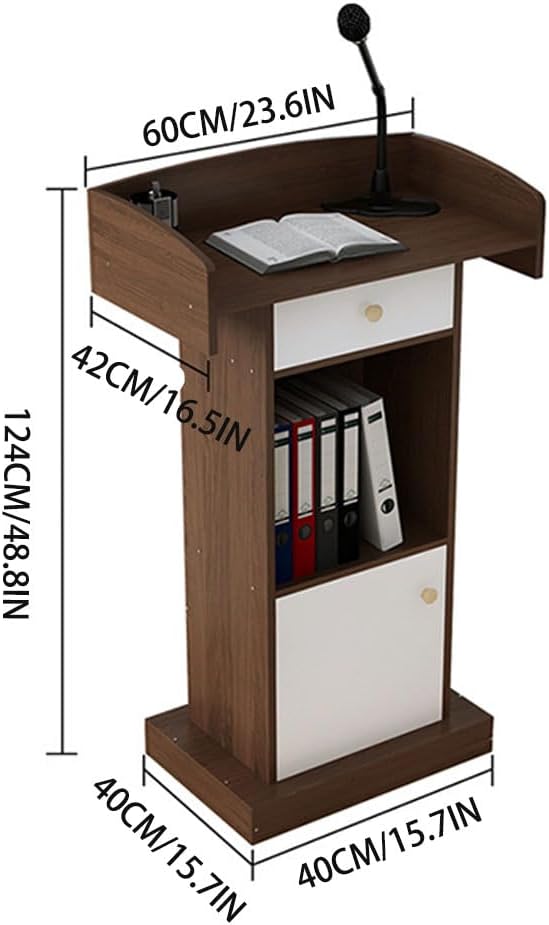 Wooden Speaking Podium with Drawer, for Conference Auditorium Church - Lectern Podium Stand, Floor Standing Podiums Reception Desk, Ideal for Speeches and Presentations