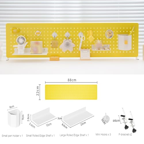 Clamp-on Desk Pegboard, Freestanding Magnetic Peg Board Divider, Table Privacy Panel Partitions, Office Workstation Accessory Organizer(Yellow,88x22cm)